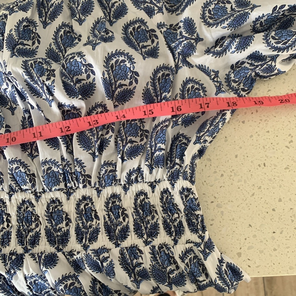 J Crew V Neck Mini Dress Medium Bouquet Block Print Blue White Lined - Picture 6 of 8